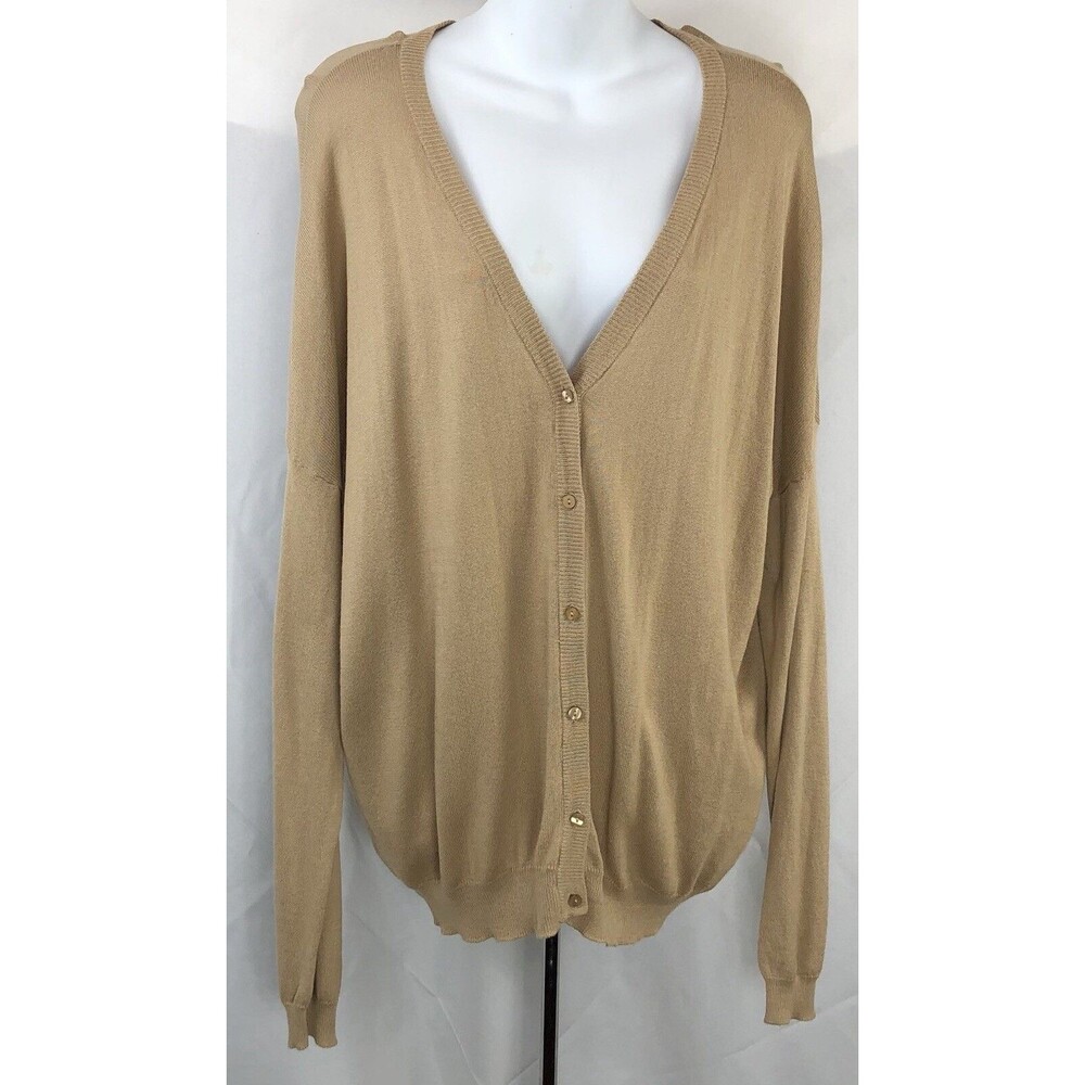 Metaphor Light Cardigan Sweater L Tan Button Up Long Sleeve Capsule Cottage Boho